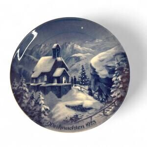 VTG West Germany Made Christmas Eve on Wendelstein Blue & White Plate 7.5in 1973